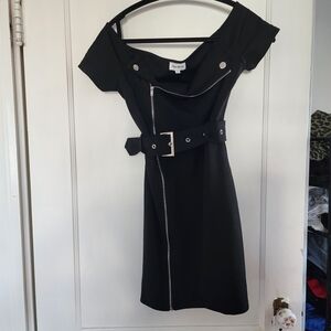 Superdown Black Off-Shoulder Mini Dress with Belt